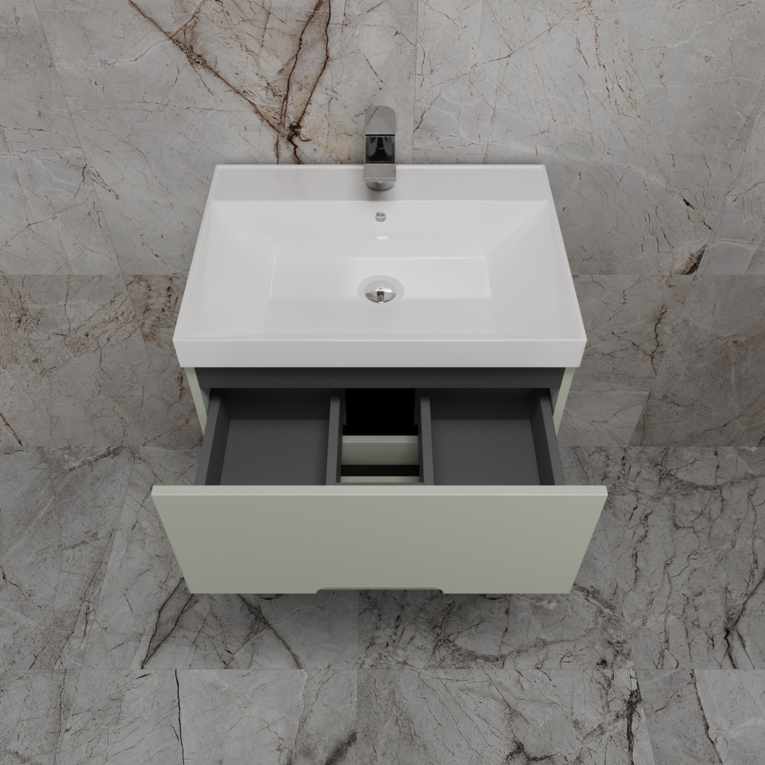 Тумба напольная Style Line "Матис 60" с раковиной ASTI 60 белый, (2 ящика), Олива