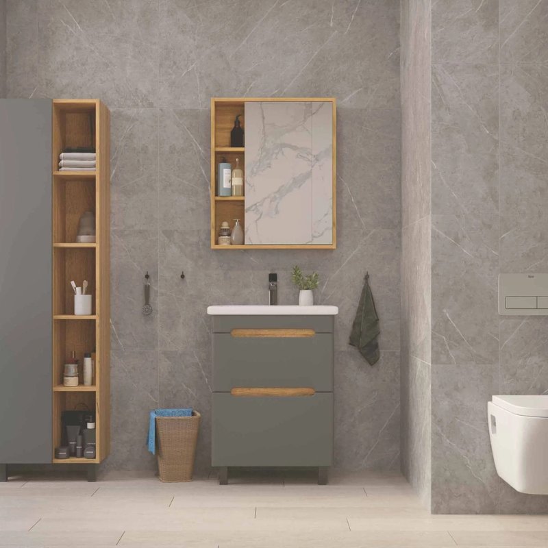 Тумба напольная SanStar Diva 70 с раковиной Como 70 Дуб вотан, графит софт