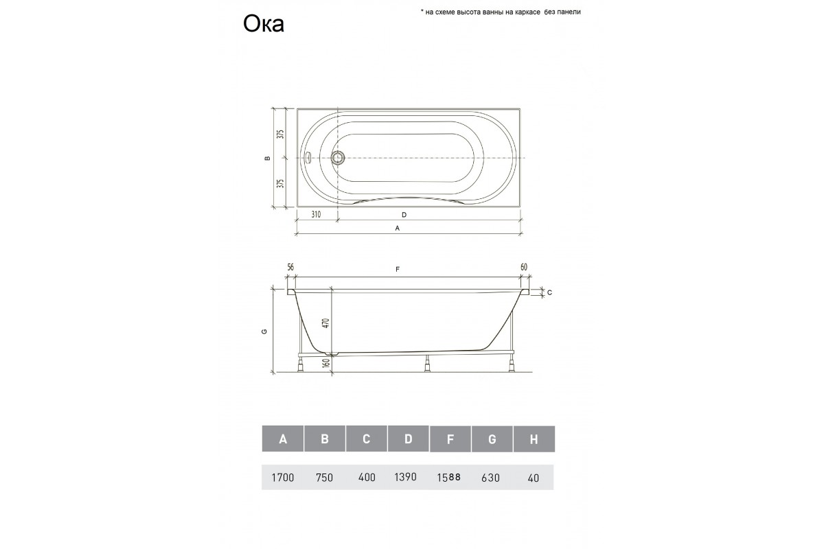 Ванна RelisanEcoPlus Ока 170х75