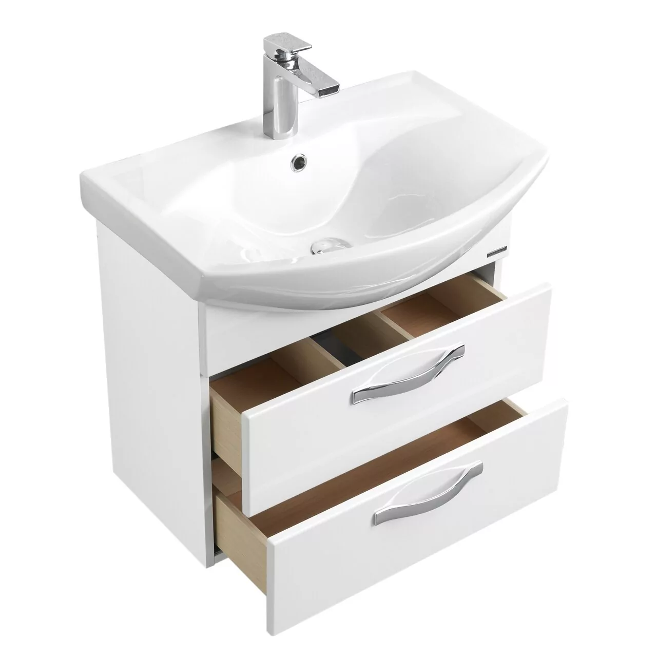 Тумба подвесная Aquaton Ария 65 М с раковиной Смайл 65, 2 ящика, белый