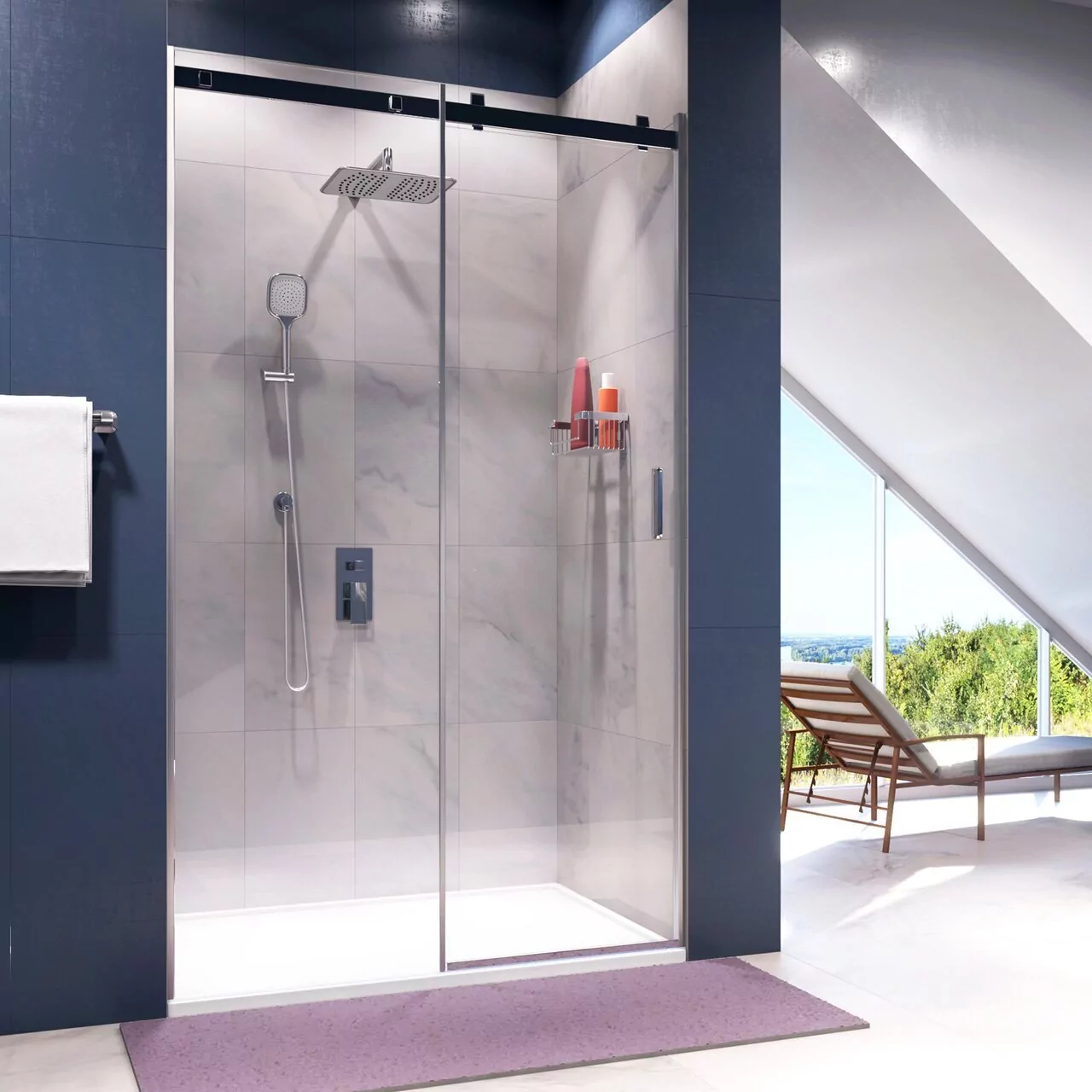 Душевая дверь WasserKraft Alme 15R05 120 в нишу, раздвижная, прозрачное стекло, хром