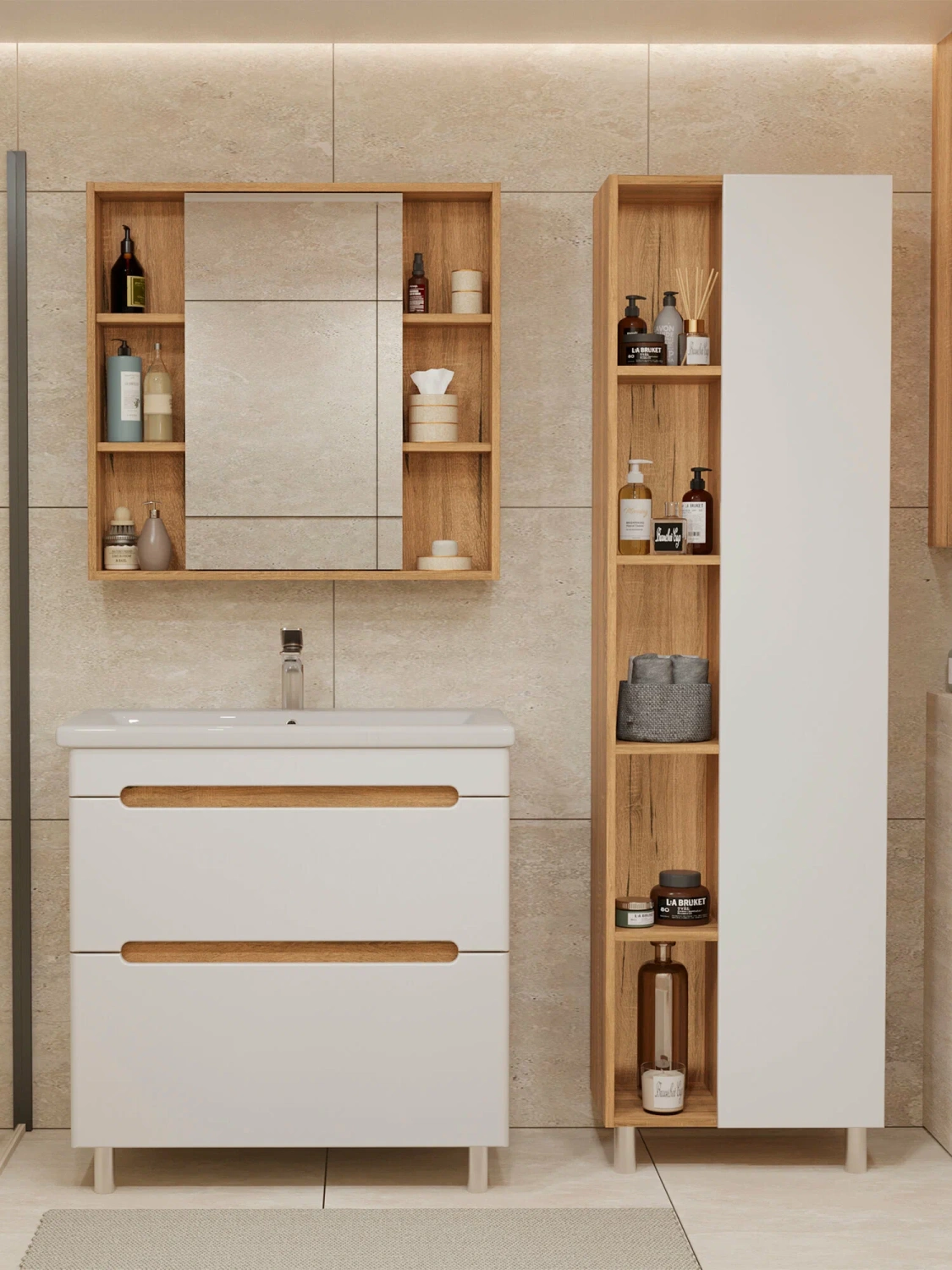 Тумба напольная SanStar Diva 80 с раковиной Фостер 80 белый, Дуб вотан