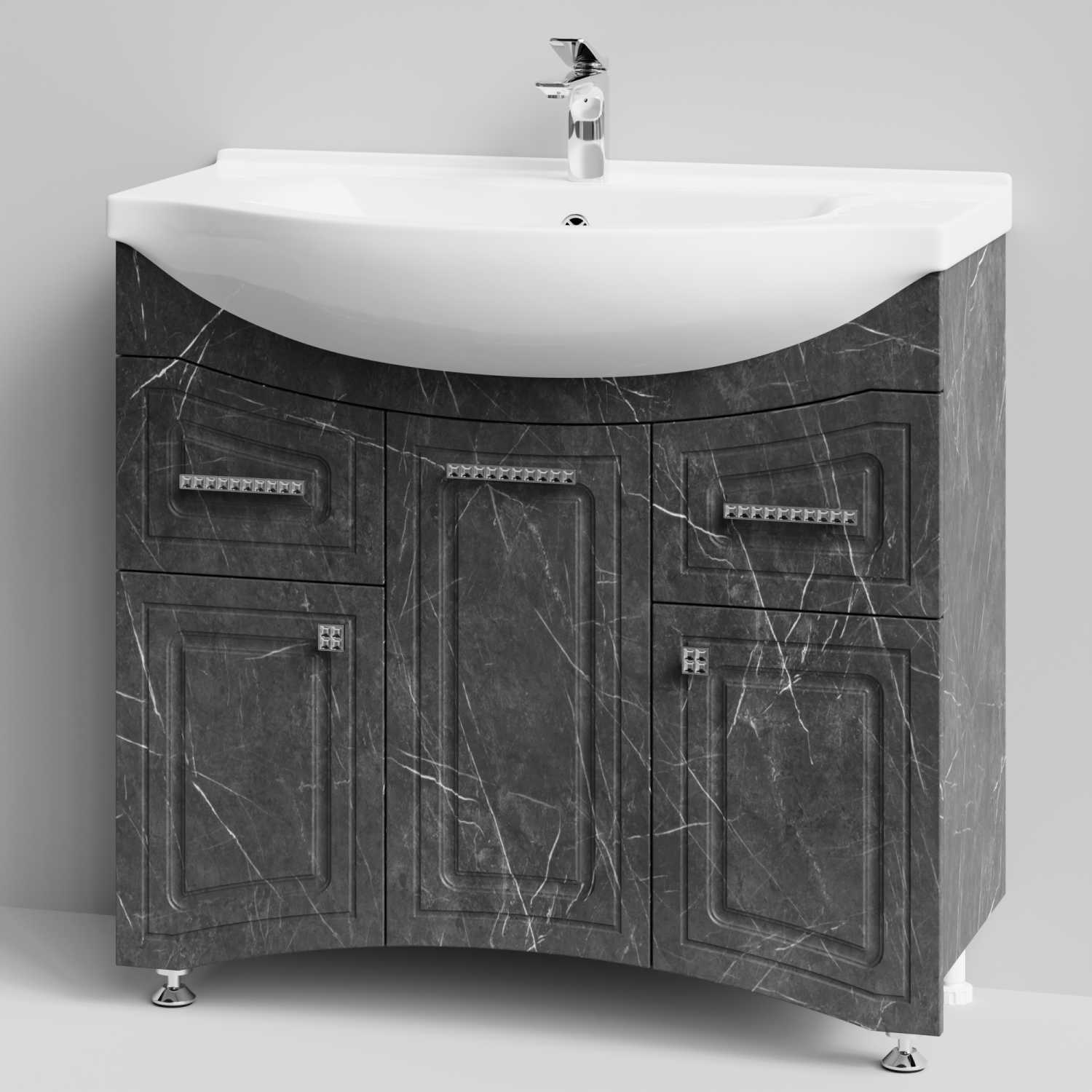 Тумба с раковиной Адам 90 напольная, Мрамор Графит софт тач, петли справа