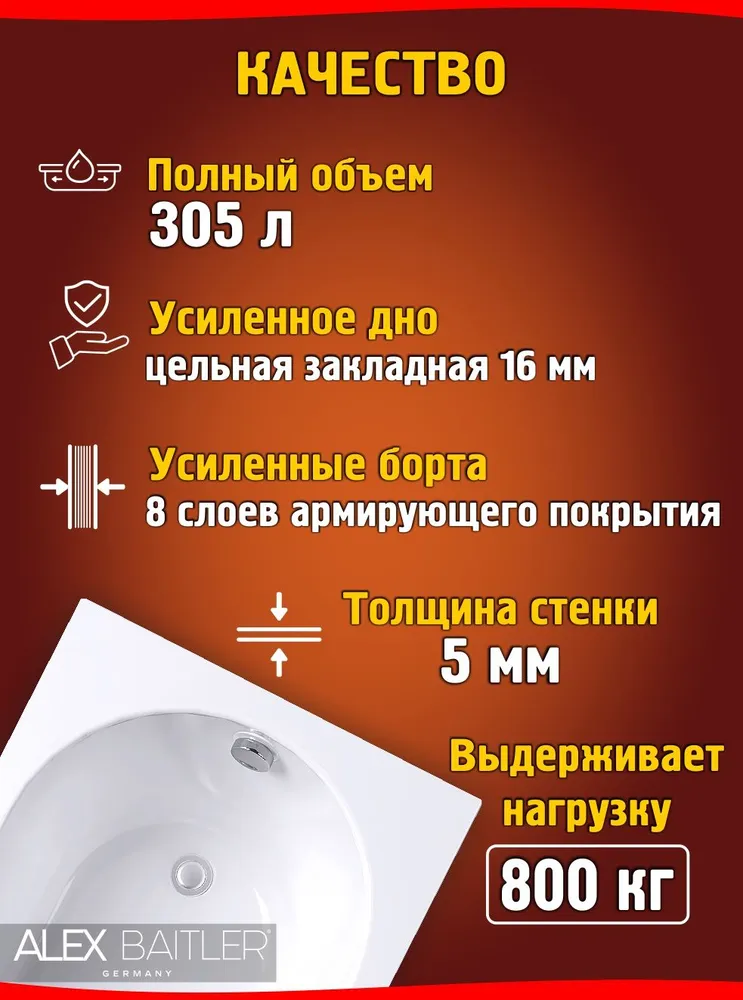 Ванна акриловая Alex Baitler Michigan 170x70