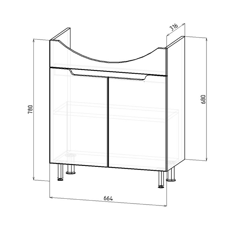 Тумба Emmy Агата 70 с раковиной Балтика 70 напольная, 2 двери, белая