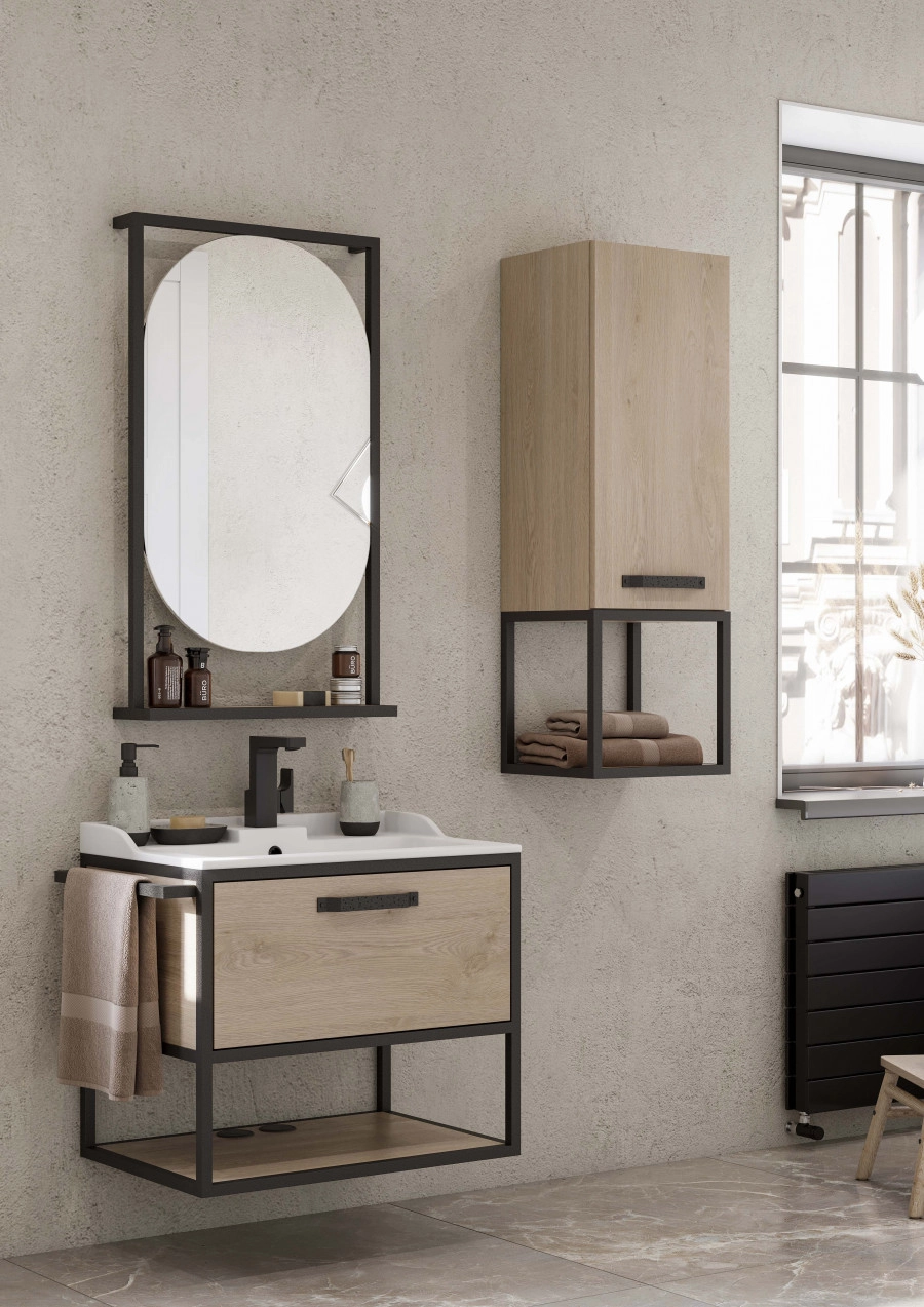 Тумба подвесная Aquaton Лофт Фабрик 65 с раковиной Фабиа 65, дуб эндгрейн