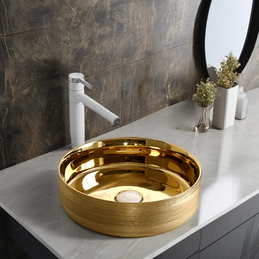 Раковина Ceruttispa CR7044AS накладная, золото, круглая 360х360х120