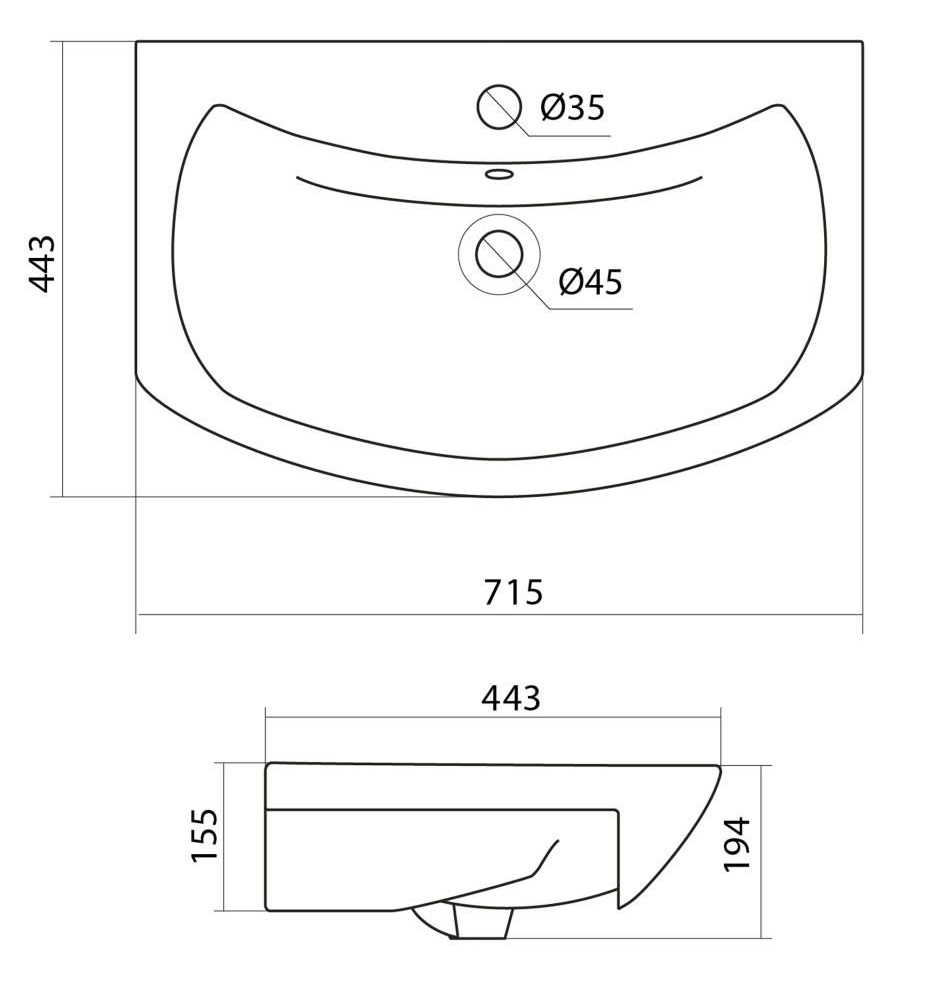 Тумба с раковиной Francesca Империя 70 напольная, три ящика, белая