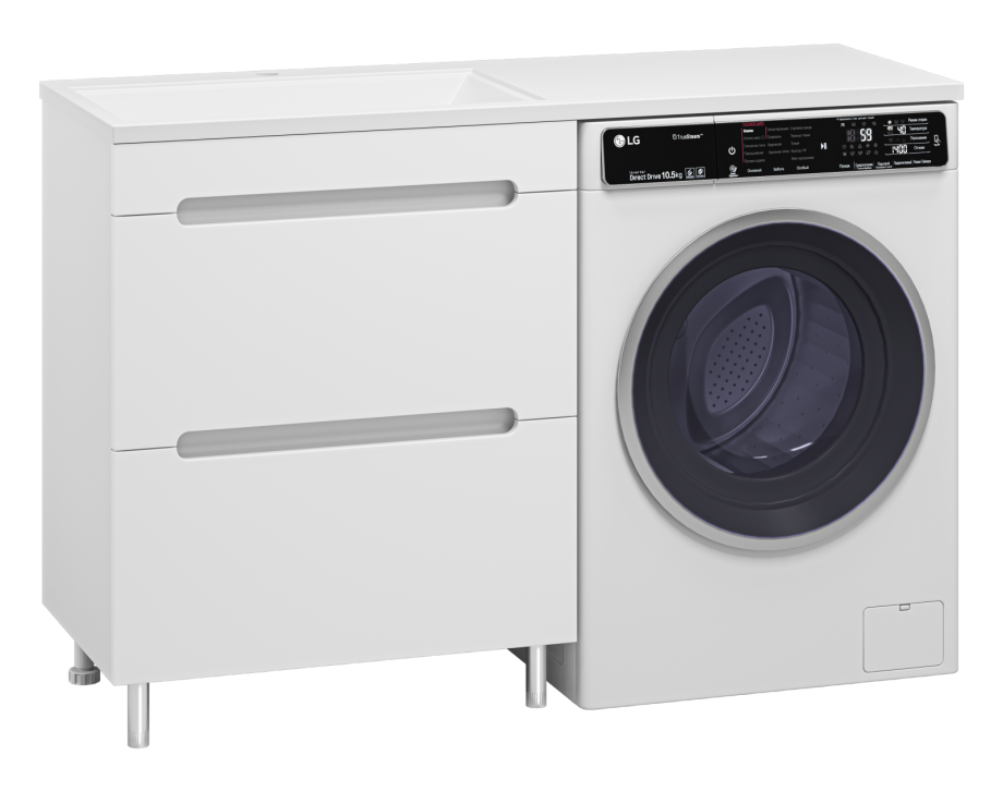 Тумба с раковиной Misty Байкал 70 под стиральную машину, с раковиной Misty Гавана 130 L, белый