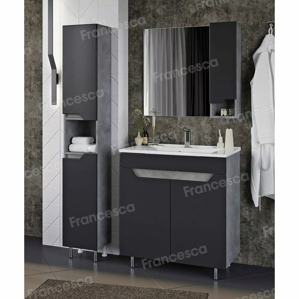 Тумба напольная Венеция Неаполь 80 с раковиной Комфорт 80, графит софт