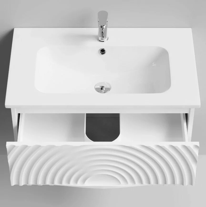 Тумба с раковиной Vod-ok Elite Эйфория 80 F1 круги, подвесная, два ящика, белый матовый