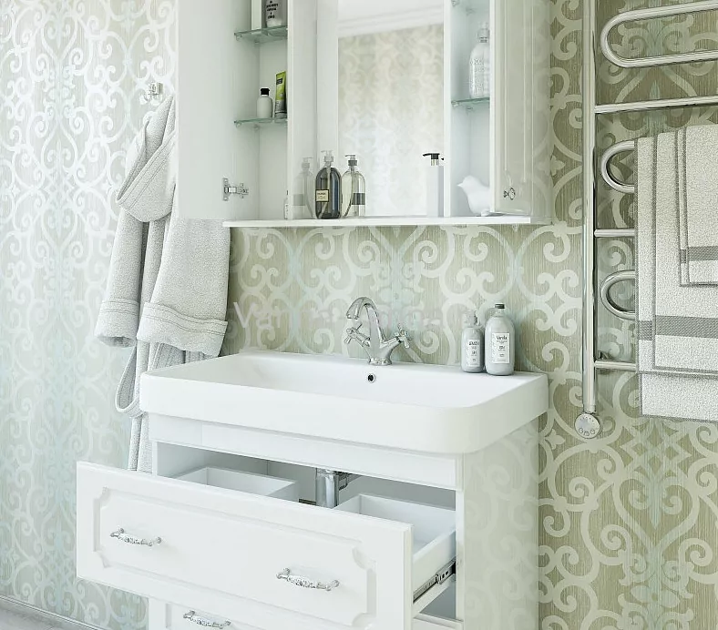 Тумба с раковиной Sanflor Ксения 80 3 ящика, напольная, белая