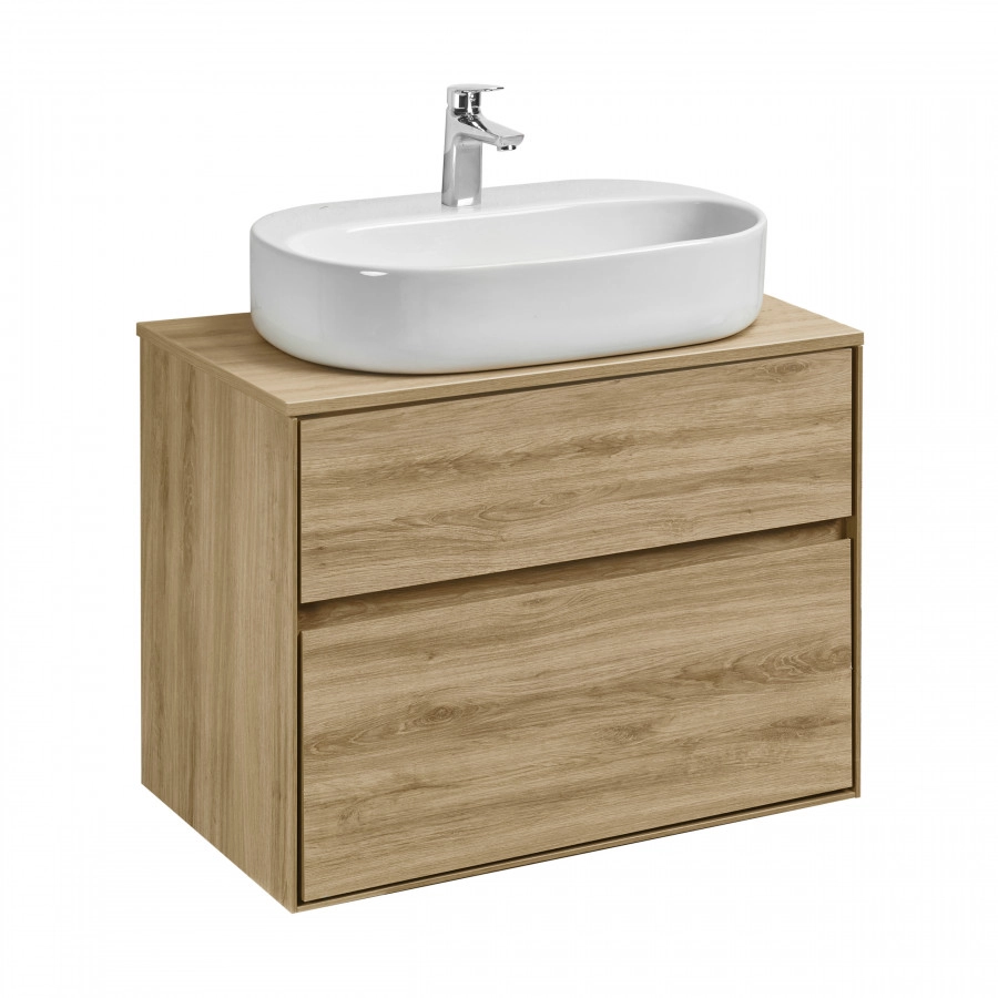 Тумба подвесная AQUATON Либерти 75 с раковиной Одри 420x620 Round, дуб эльвезия