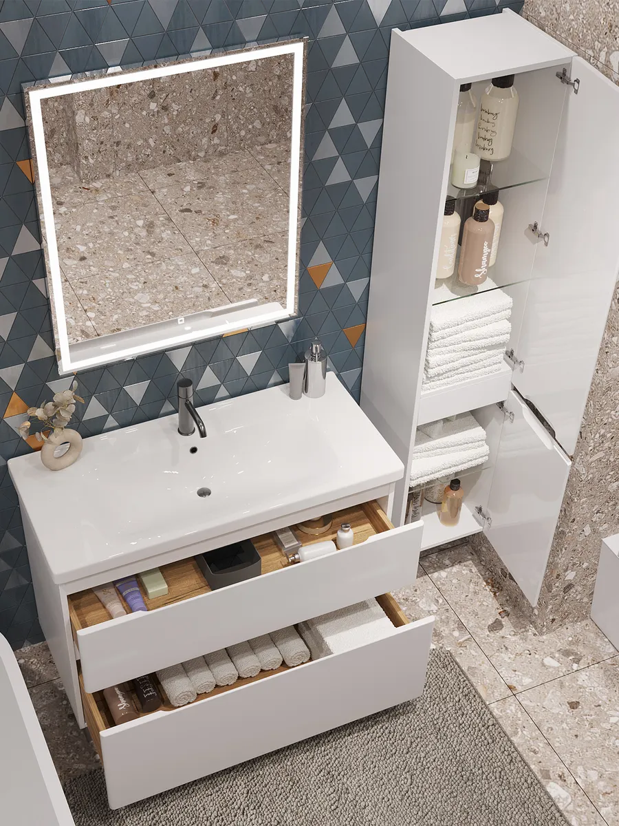 Тумба напольная SanStar Riana 100 с раковиной Гармония 100, белая