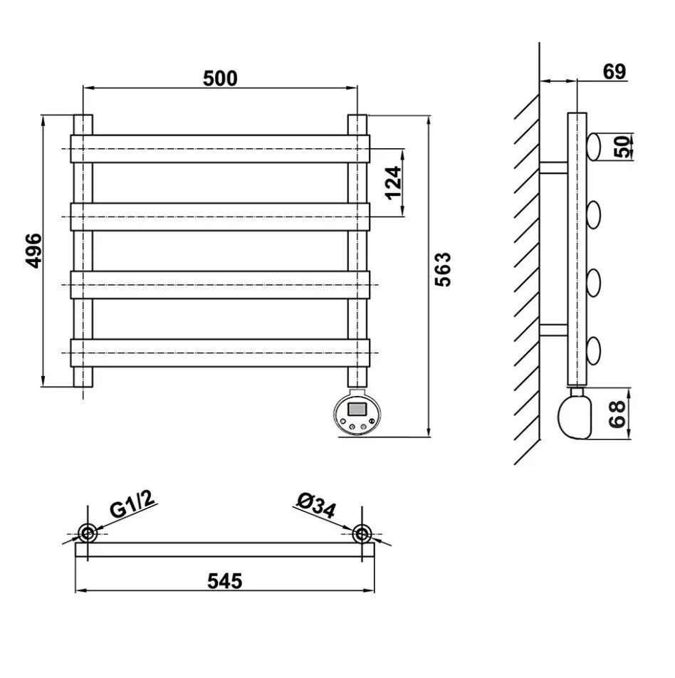 Полотенцесушитель электрический Domoterm Альфа П4 500х496 ER правый, черный матовый