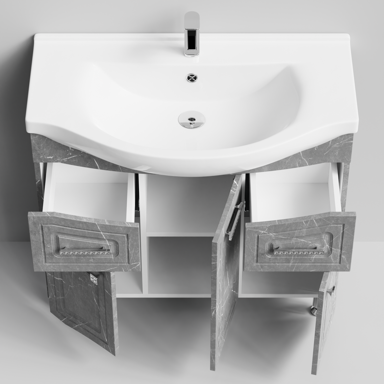 Тумба с раковиной Адам 90 напольная, Мрамор Серый софт тач, петли справа