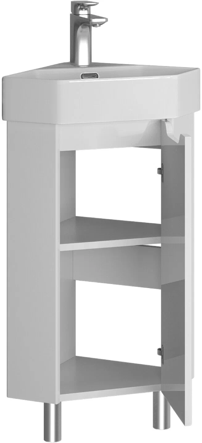 Тумба напольная угловая SanStar Лайн с раковиной Лайн 35, белая