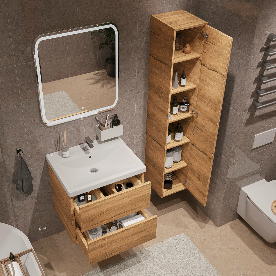 Тумба подвесная SanStar Siva 60 с раковиной Фест 60 Дуб вотан