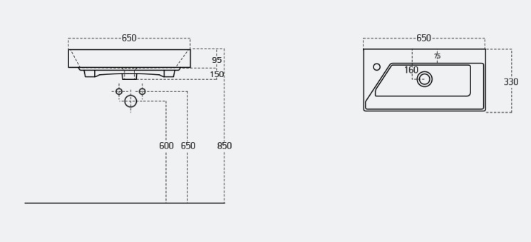 Тумба с раковиной подвесная Dreja Slim 65 см, белый/бетон