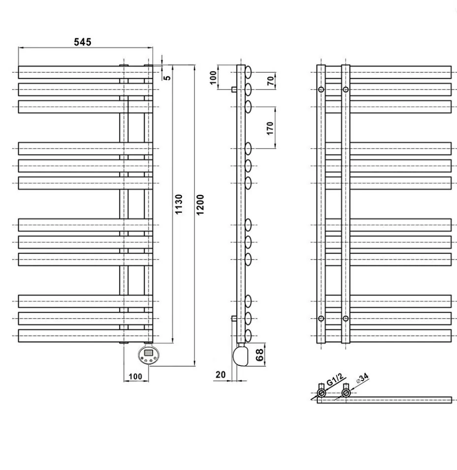 Полотенцесушитель электрический Domoterm Гамма П12 500х1130 ER правый, черный матовый