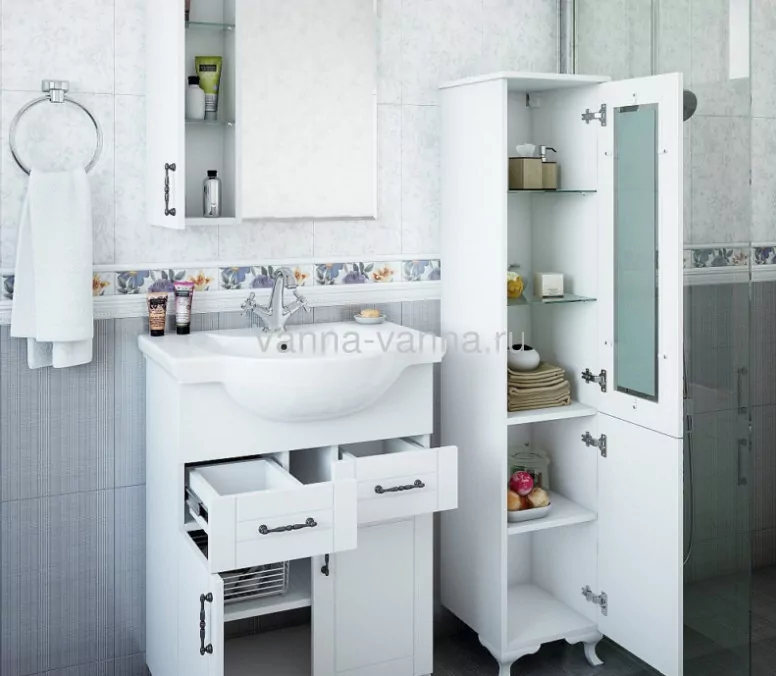 Тумба с раковиной Sanflor Глория 65 напольная, белый матовый