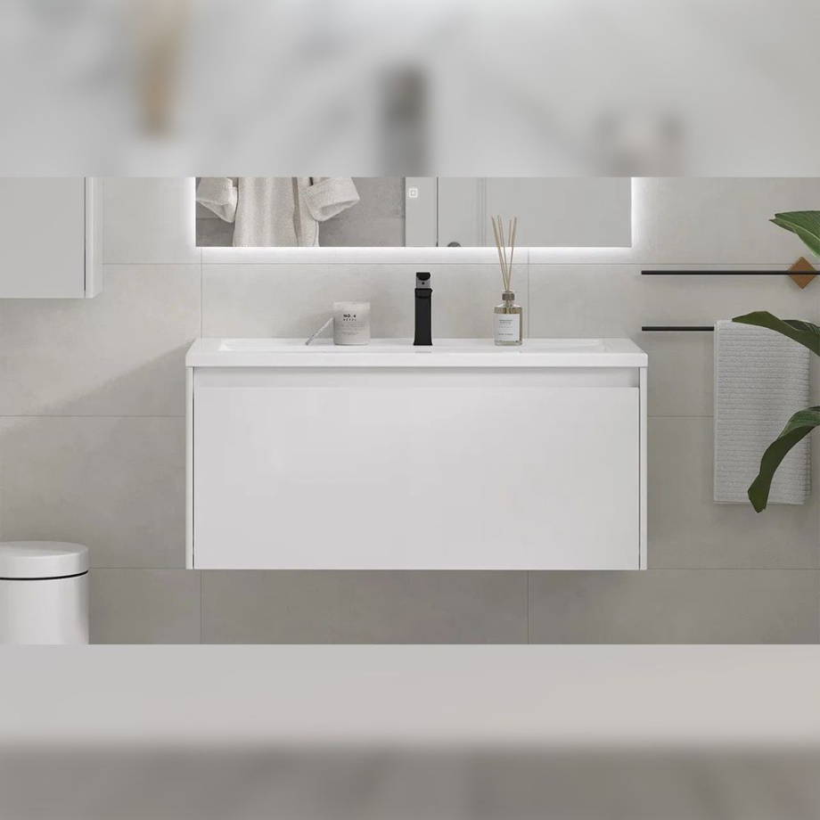 Тумба с раковиной подвесная Velvex Klaufs tp.KLA.MAR.100.1Y белый, 100 см