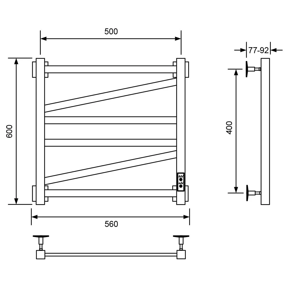 Полотенцесушитель электрический Veconi Barro-C B6050B-C 500х600, черный от магазина Vanna-Vanna.ru!