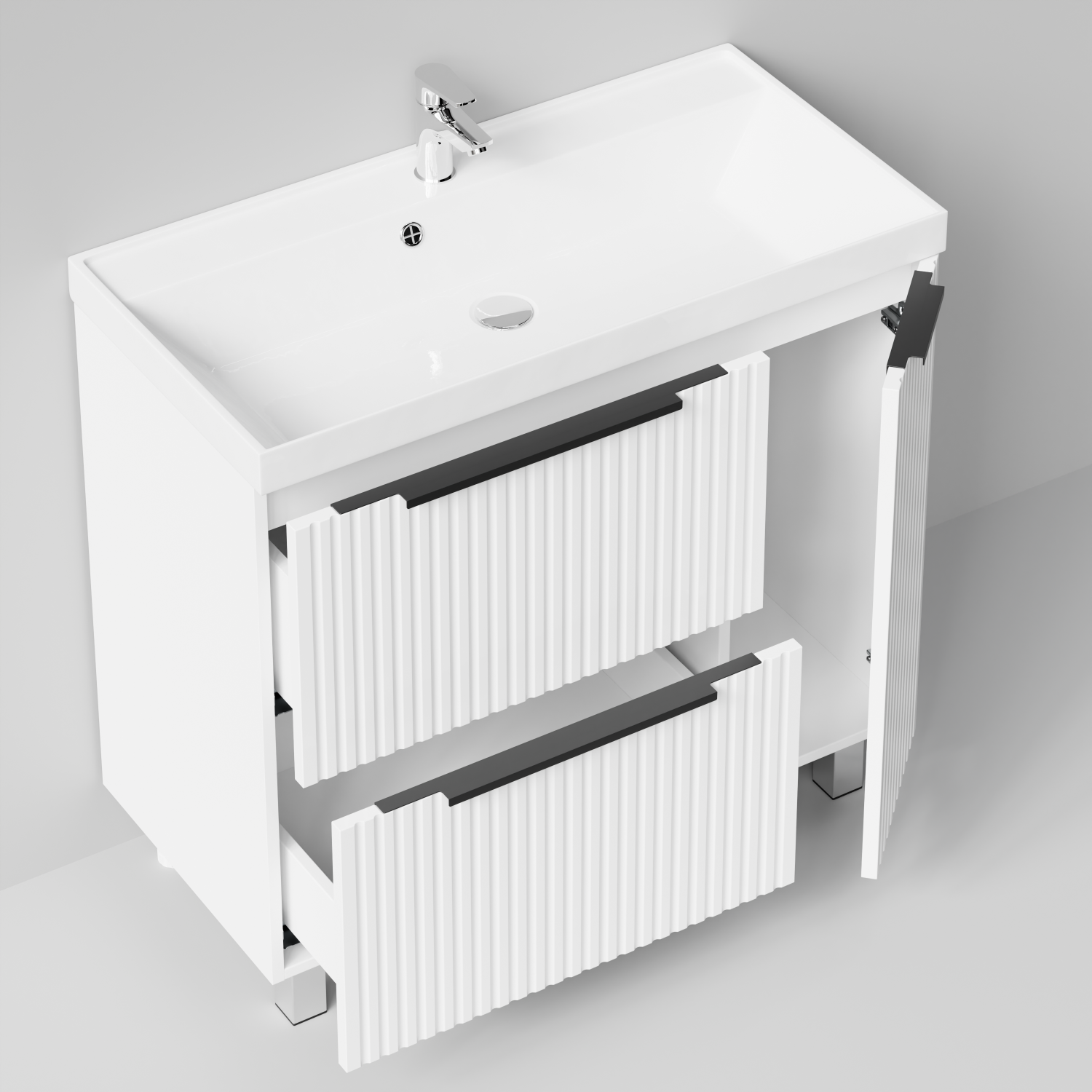 Тумба с  раковиной Vod-ok Дольче 90 R 2 ящика 1 дверь, напольная, белая + 13 цветов