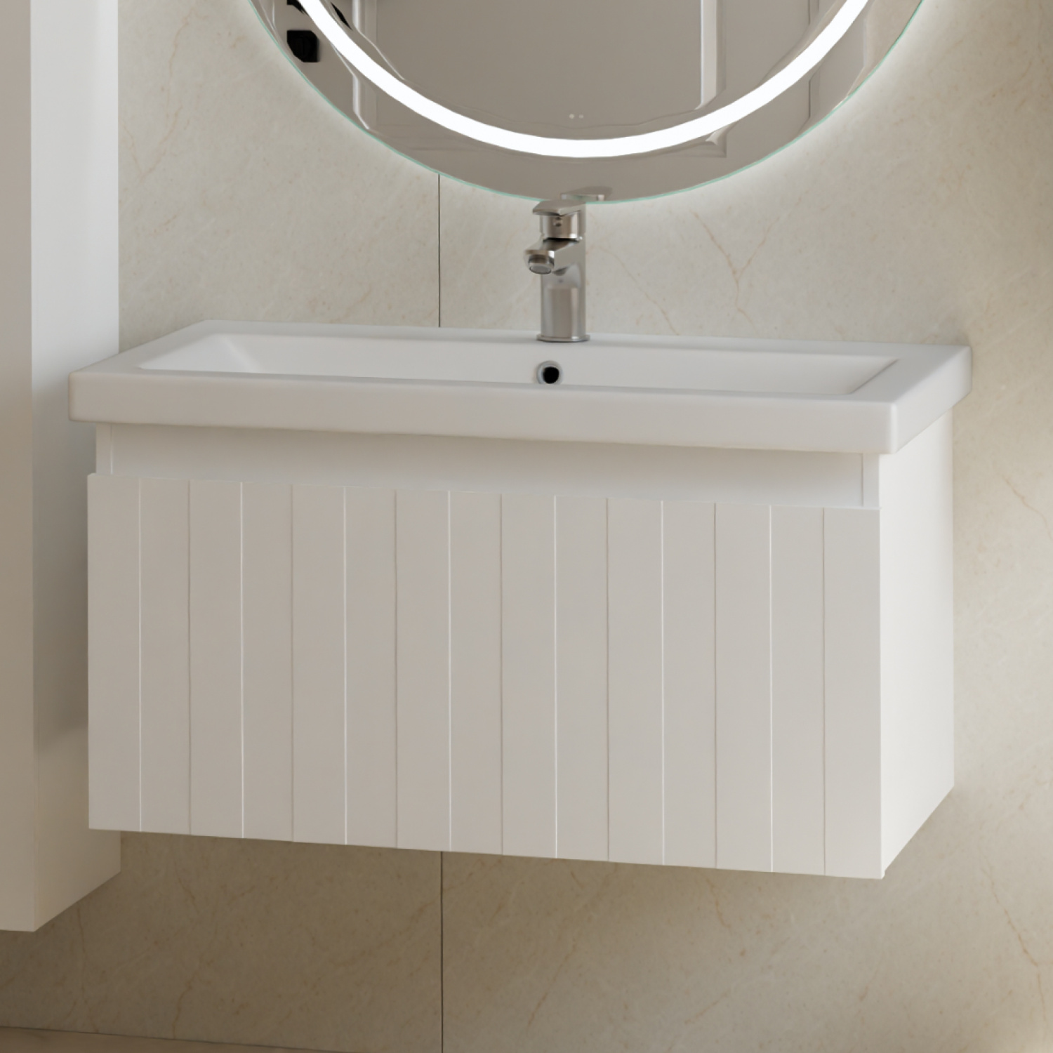 Тумба подвесная Vigo Finlay 800-0-1 с раковиной Como 80, 1 ящик, белый