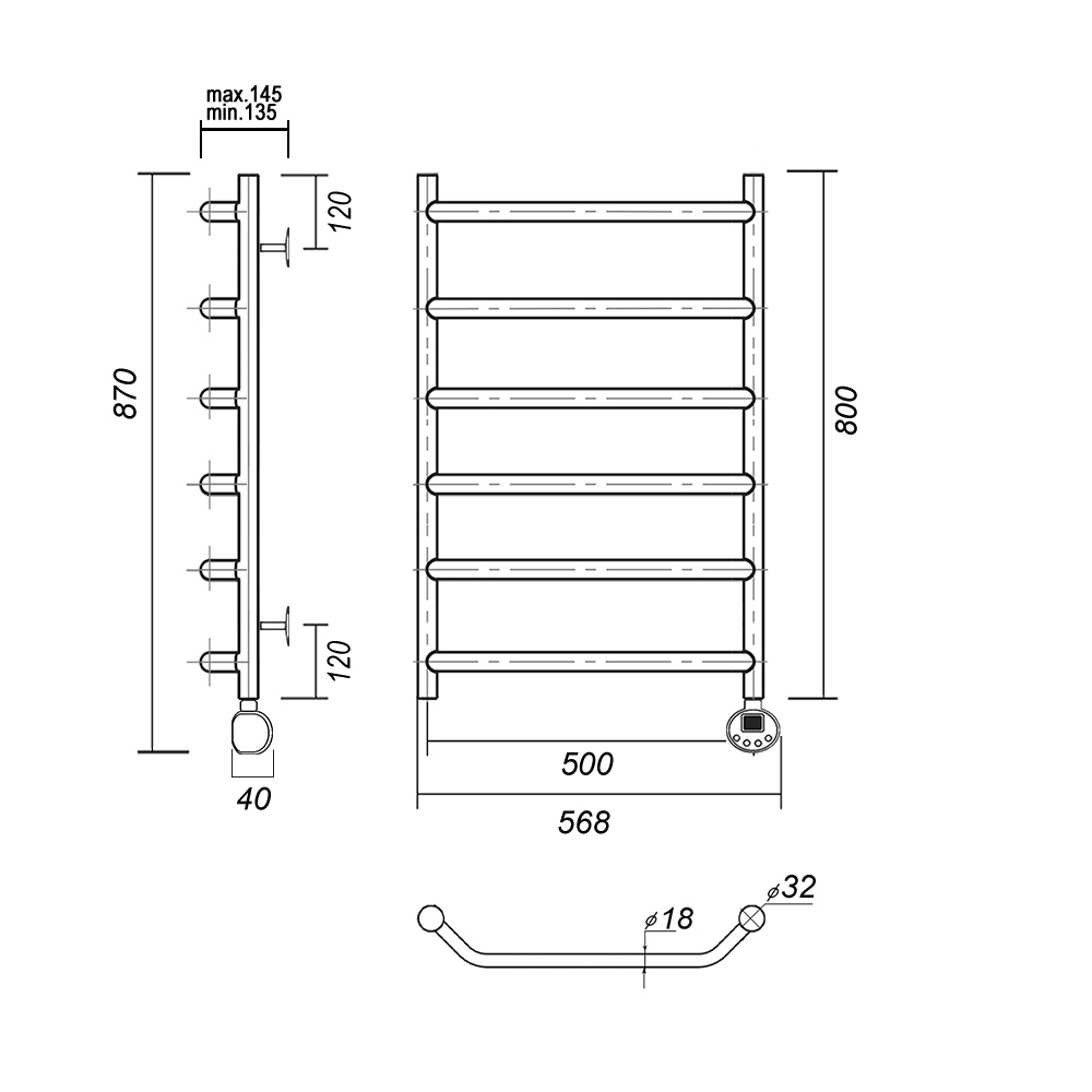 Полотенцесушитель электрический Domoterm Лаура П6 500x800 ER золото