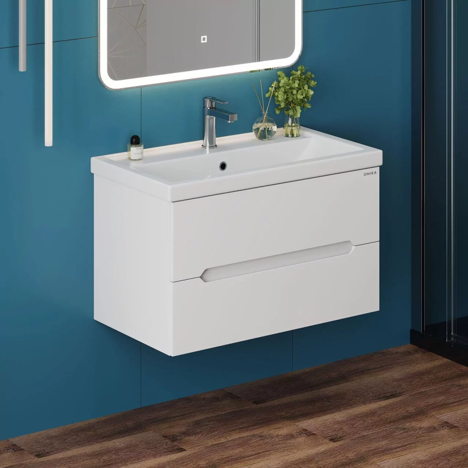 Тумба подвесная Onika Айленд 80 с раковиной Фостер 80, белая