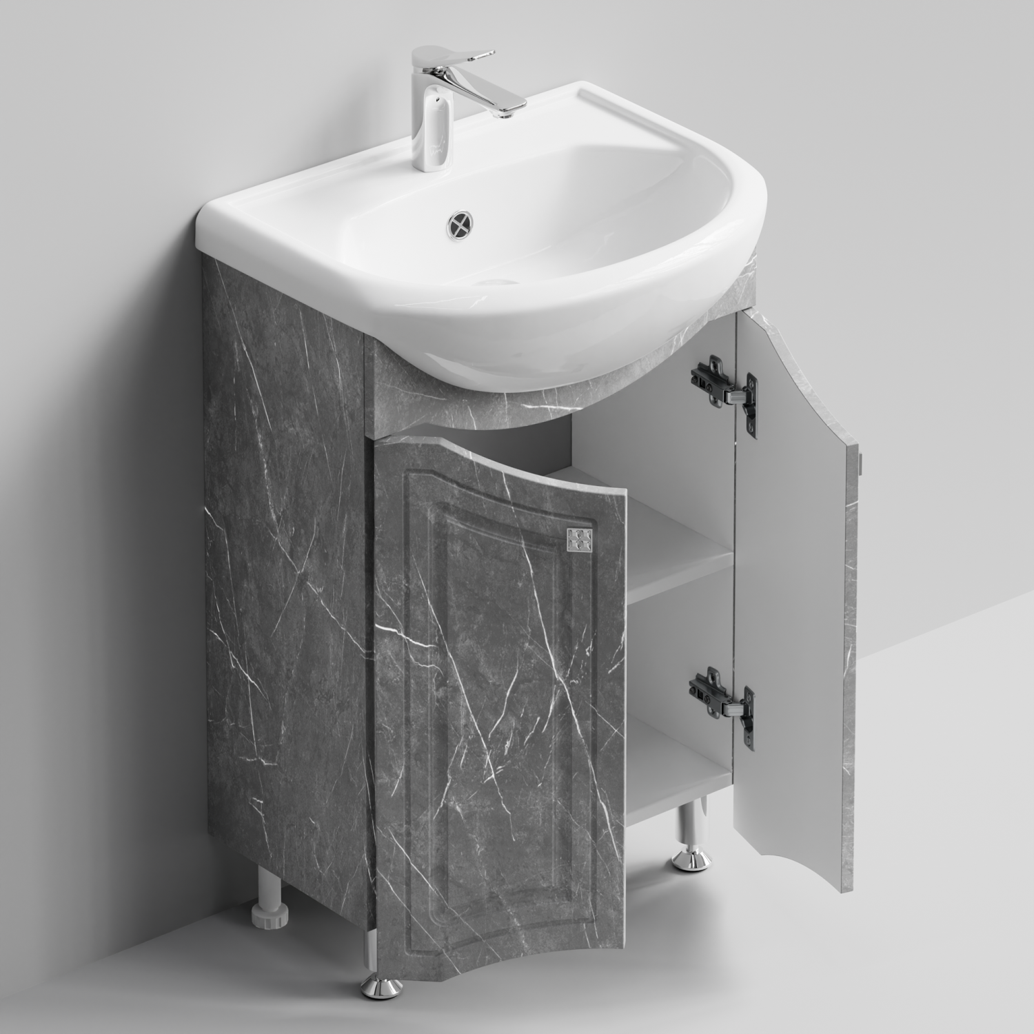 Тумба с раковиной Адам 55 напольная, Мрамор Белый софт тач