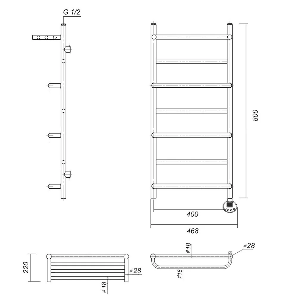 Полотенцесушитель электрический Domoterm Орфей с полкой П7 400x800 АБР ER, правый, античная бронза