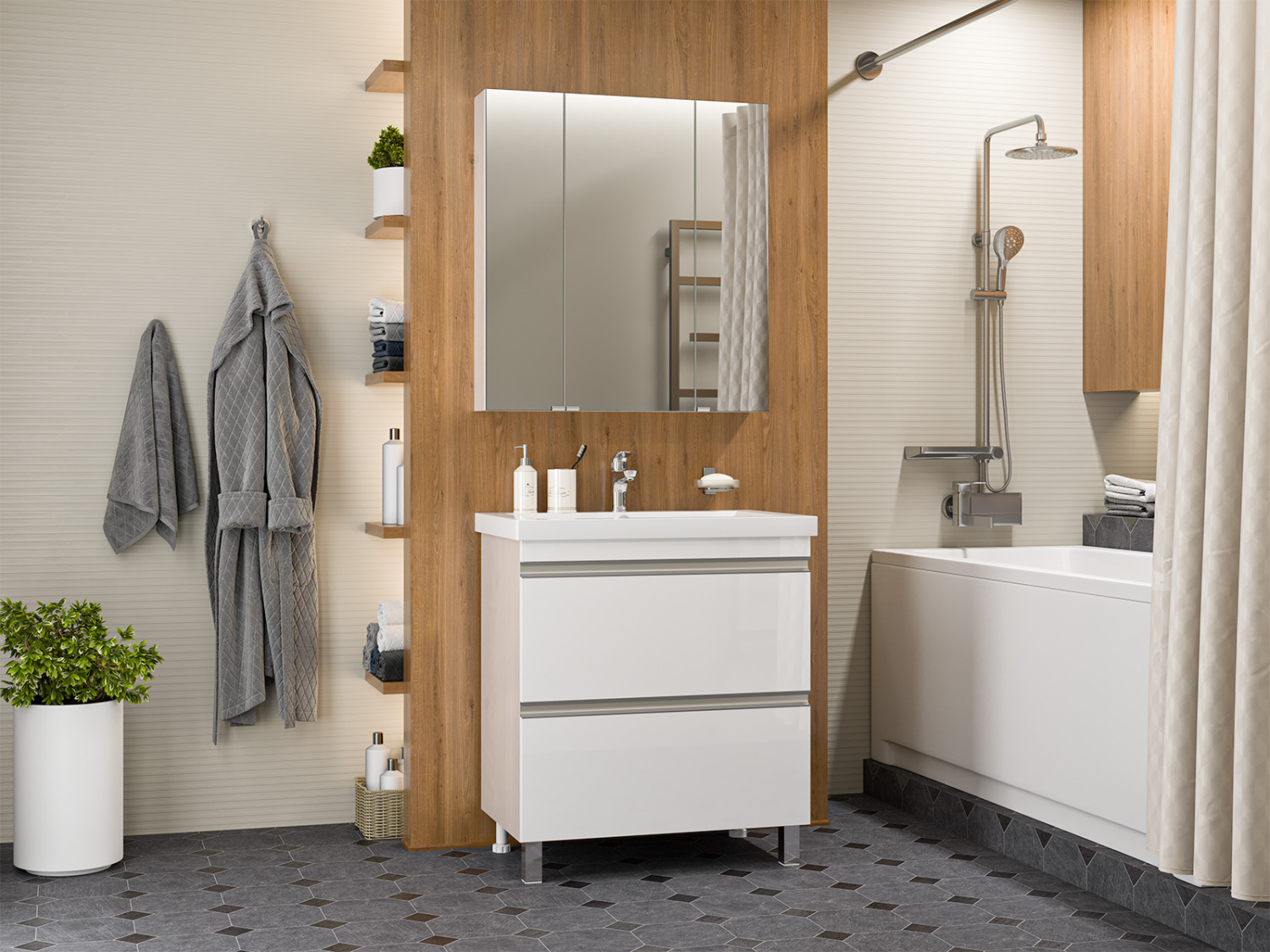 Тумба с раковиной Misty Ингрид 75 белый