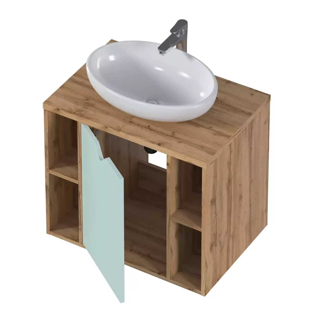 Тумба подвесная 1Marka Delta 70П с раковиной Infinity 60, 1 дверь, мята софт