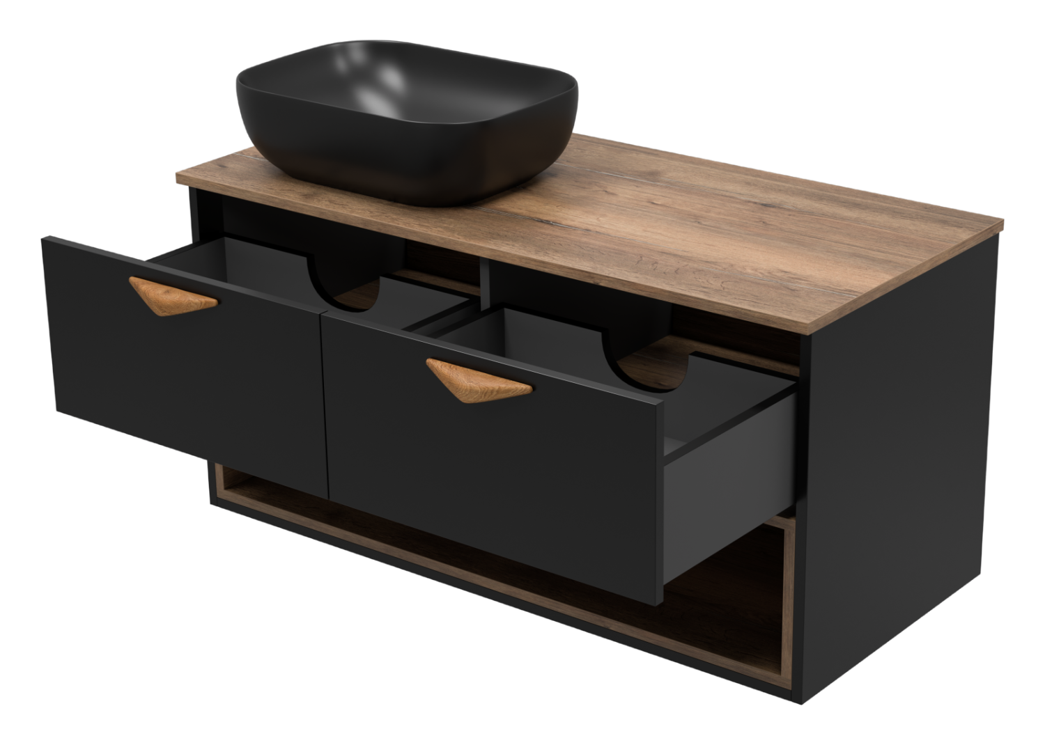 Тумба с раковиной Brevita Bergen 105 с подсветкой подвесная, черный/дуб галифакс