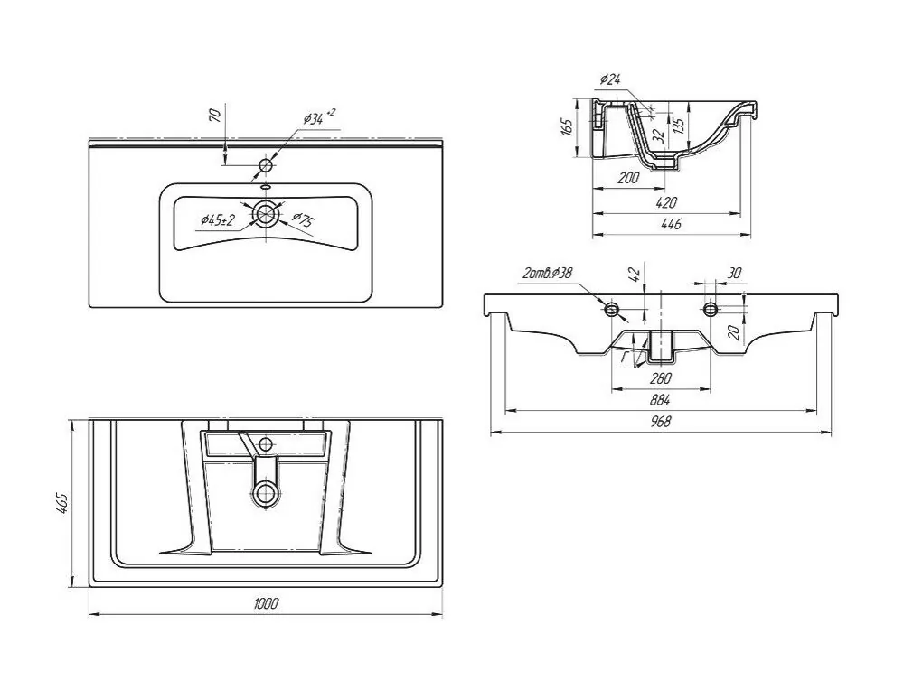 Тумба c раковиной Bellezza Санриса 100 напольная, 2 ящика, белая
