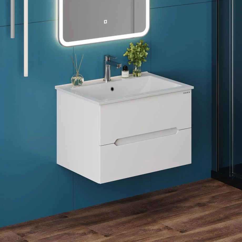 Тумба подвесная Onika Айленд 70 с раковиной Бергамо Нова 70, белая