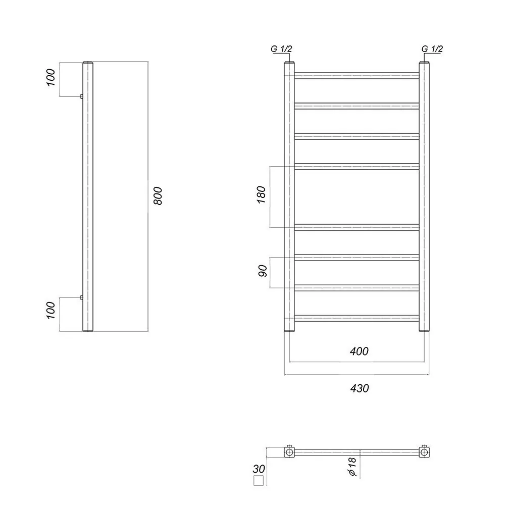 Полотенцесушитель водяной Куба Domoterm П8 400x800 хром