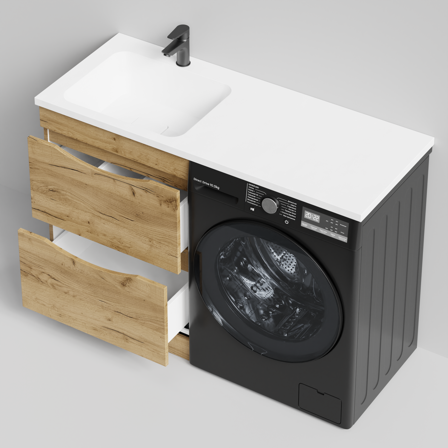 Тумба Vod-ok 58 с раковиной Смайл 120 напольная, под стиральную машину, левая, Дуб Тортуга