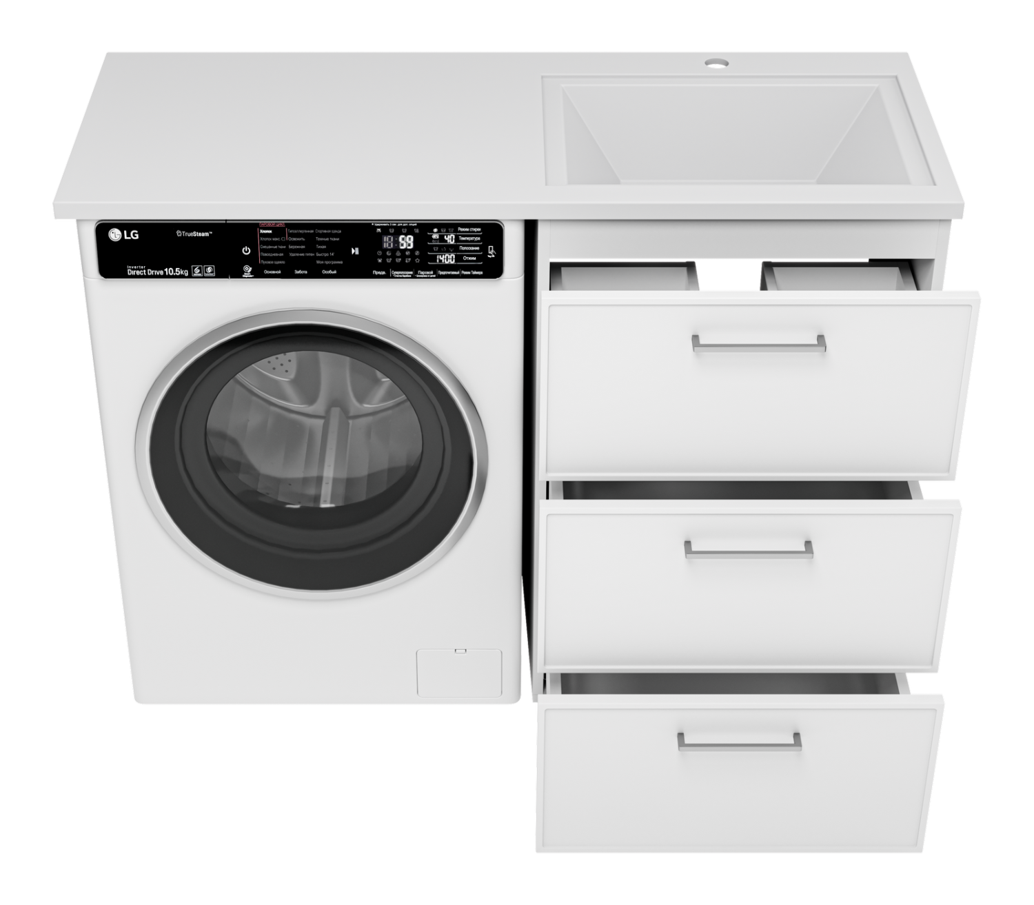 Тумба с раковиной Brevita Frame 55 под стиральную машину напольная правая (белая)