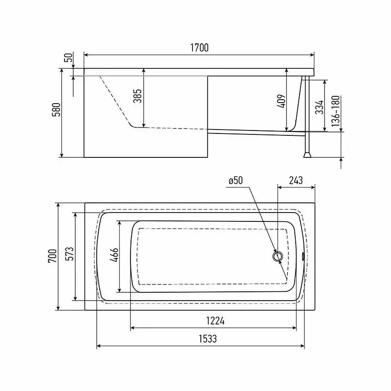 Ванна акриловая Erlit Standart 170x70