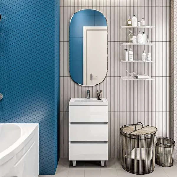 Тумба с раздвижной раковиной напольная 1Marka Bumble 60Н 2я, 2 ящика, белый от магазина Vanna-Vanna.ru!