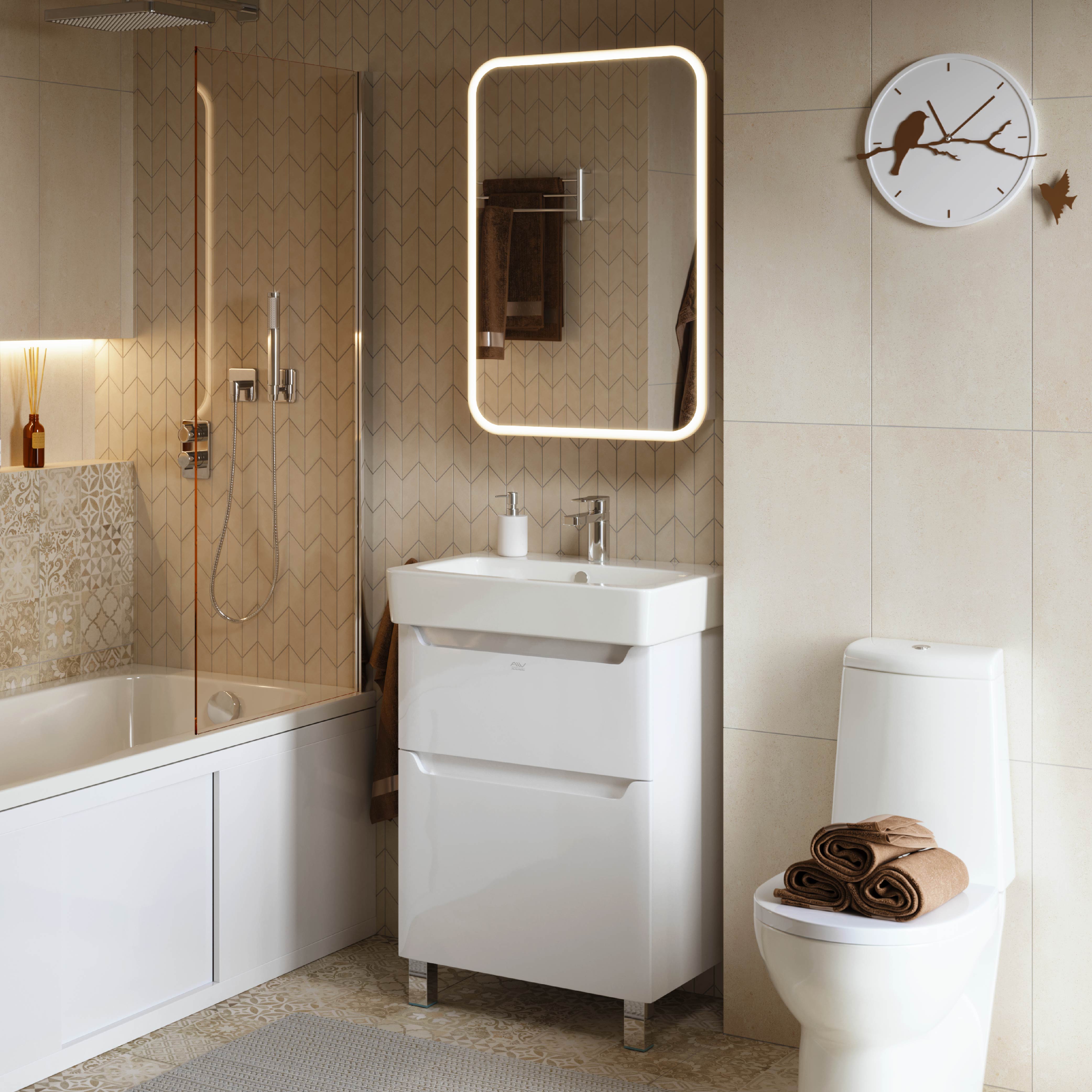 Тумба напольная Alavann Lana 60 с раковиной Q60, белый