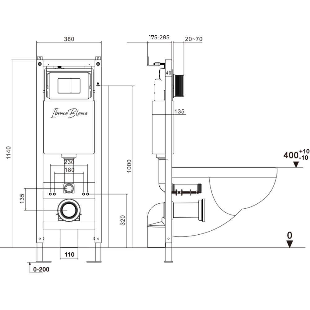 Комплект 3в1 IBERICA BLANCA инсталляция SILENCIO MINI, унитаз BILBAO ALTO белый, кнопка смыва ESTI-O золото глянцевое (IB.001M.BLA.231.826)