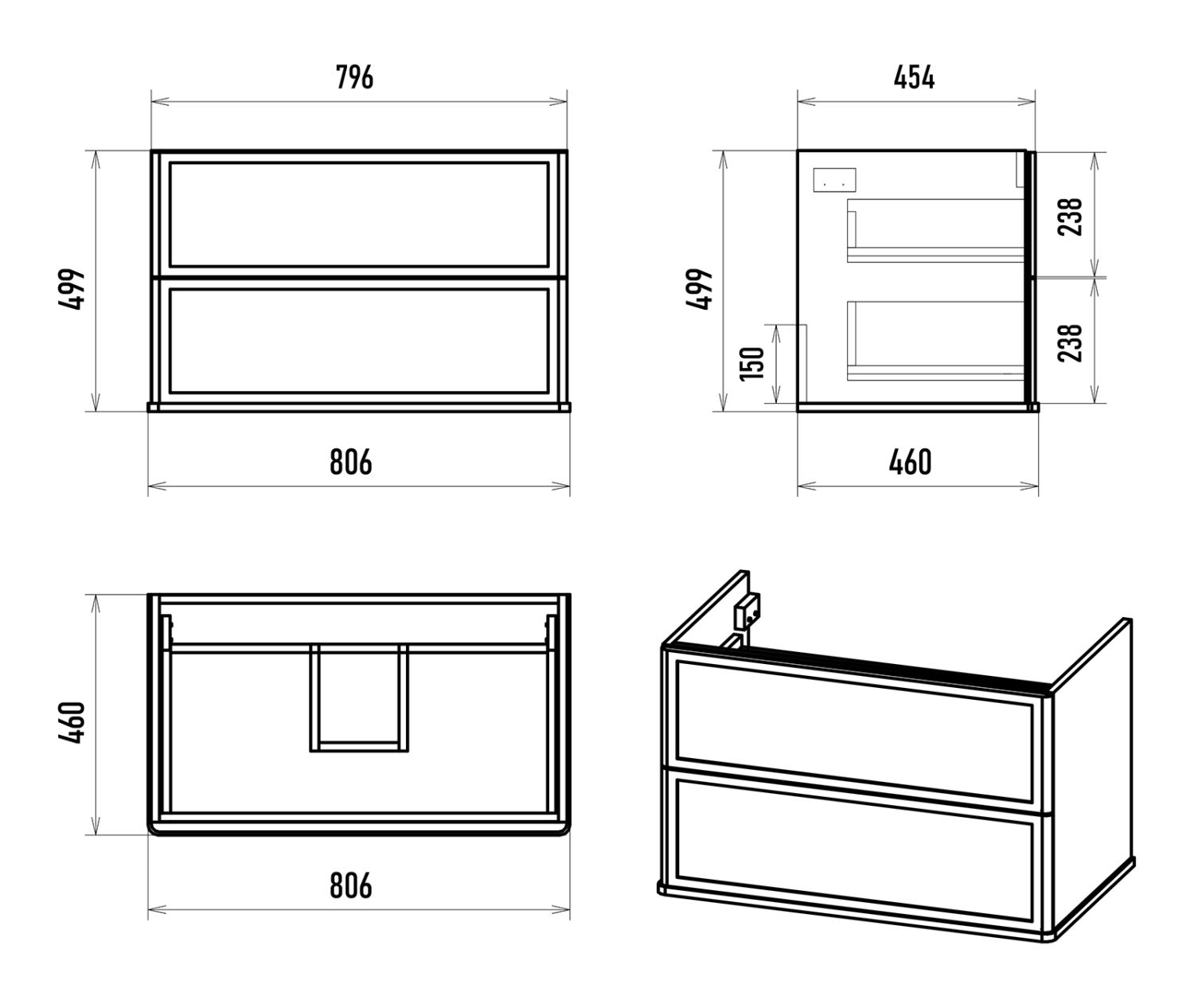 Тумба с раковиной Brevita Verde 80 подвесная (зеленая)