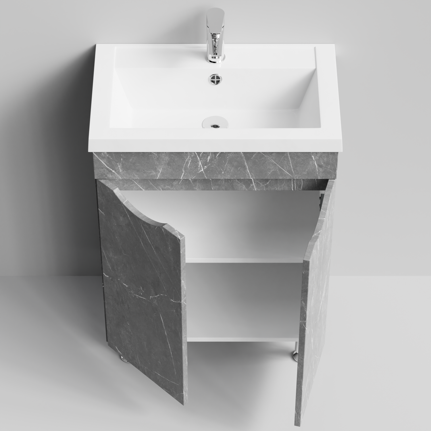 Тумба с раковиной Vod-ok Смайл 58 напольная, Мрамор Серый софт тач
