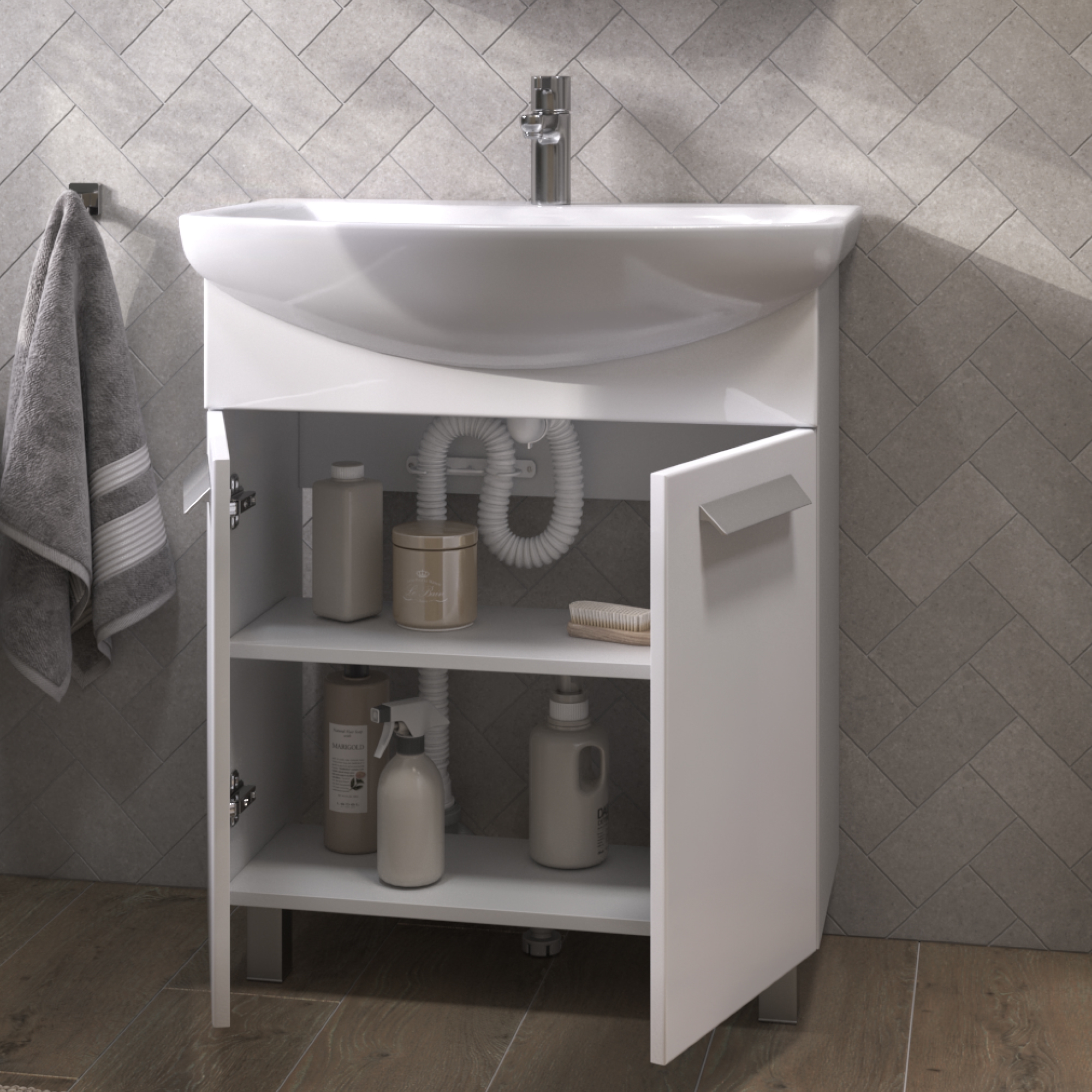 Тумба напольная Vigo Hoska 70 с раковиной Балтика 70, 2 двери, белый