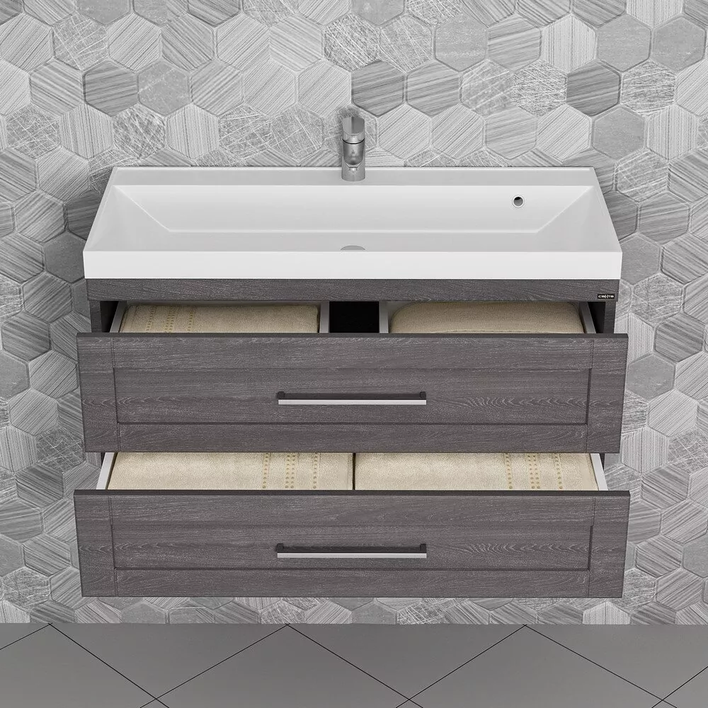 Тумба подвесная Санта Венера 100 с раковиной Classic 100, дуб шале графит