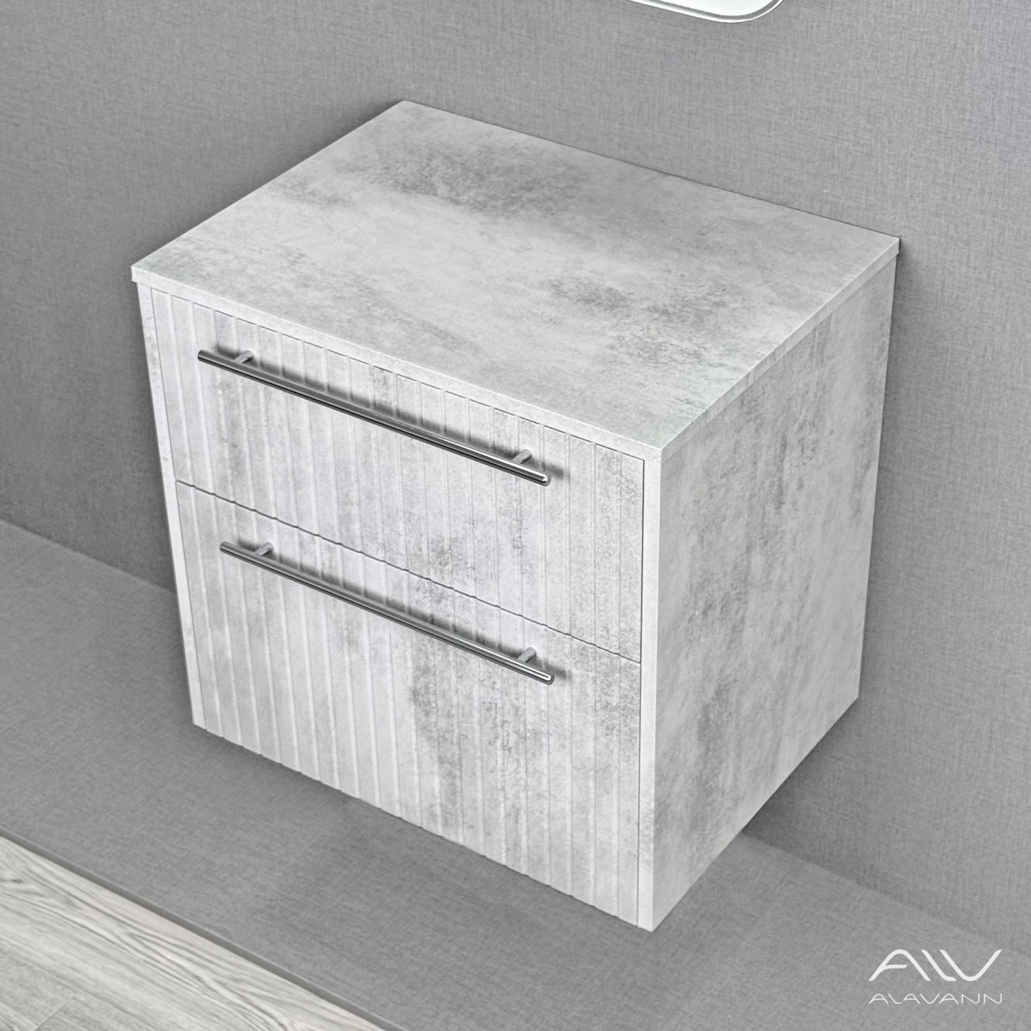 Тумба подвесная Alavann Emma 60 под накладную раковину, серый бетон